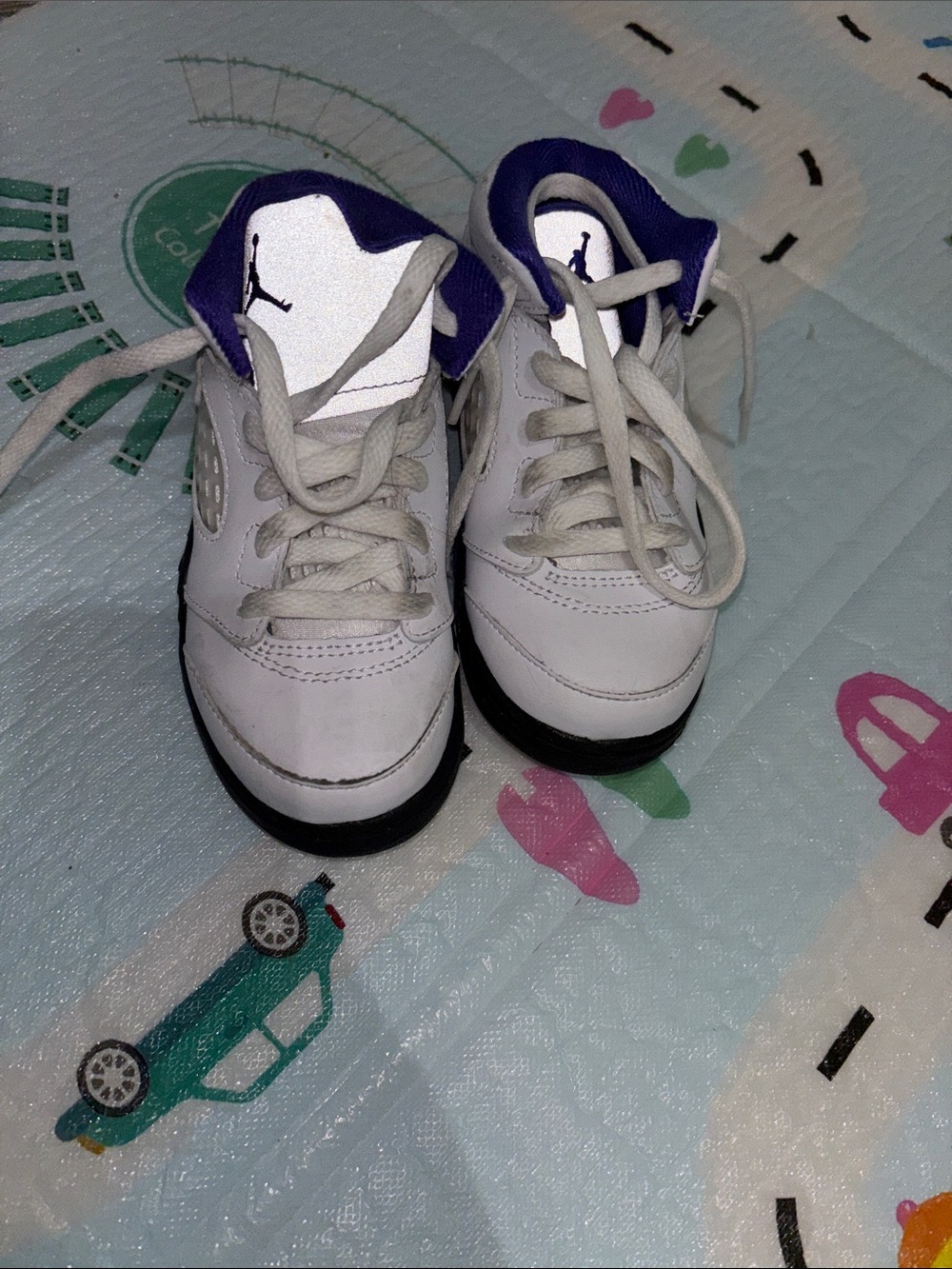 Jordan Kids White and Purple High-Top Sneakers